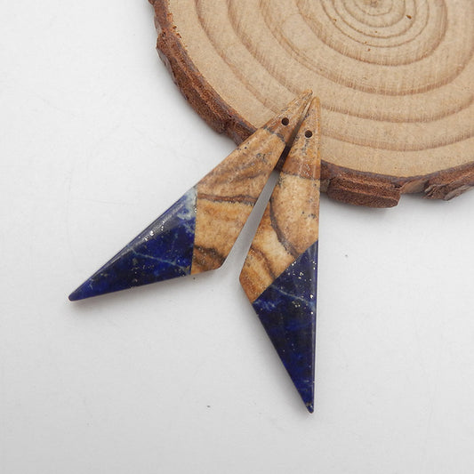 Paire de boucles d'oreilles collées en lapis-lazuli naturel et jaspe illustré, 42x10x5mm, 5g