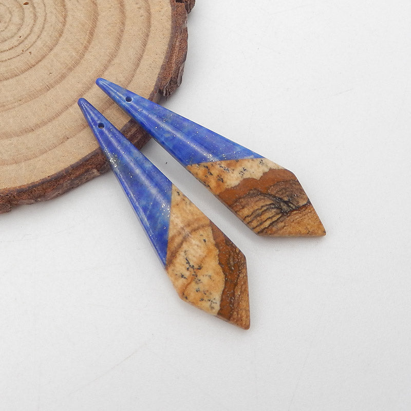 Intarsia of Lapis Lazuli and Picture Jasper Earring Beads 42x11x4mm, 5.1g