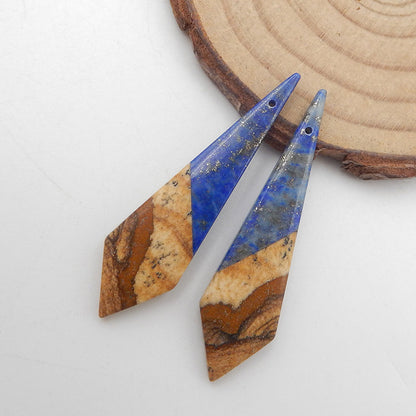 Intarsia of Lapis Lazuli and Picture Jasper Earring Beads 42x11x4mm, 5.1g