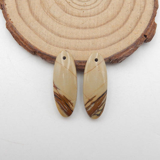 Paire de Boucles d'Oreilles Percées en Jaspe Picasso Multicolore Ovale Naturel, 25x9x4mm, 3.8g
