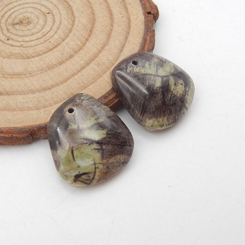 天然蘑菇碧玉钻孔耳环一对 18x17x5mm,6.1g