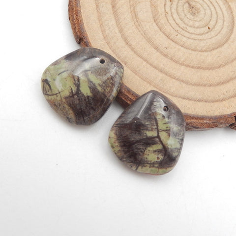 天然蘑菇碧玉钻孔耳环一对 18x17x5mm,6.1g