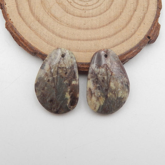 Paire de boucles d'oreilles percées en jaspe champignon naturel 24 x 16 x 4 mm, 5,5 g