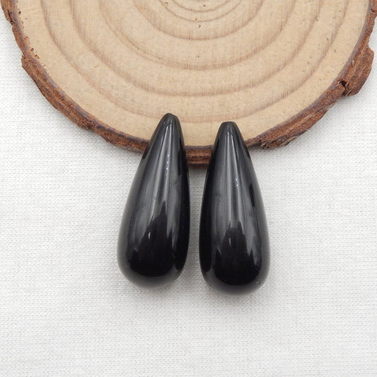 Paire de boucles d'oreilles en pierres précieuses d'obsidienne naturelle, 29x12 mm, 10 g