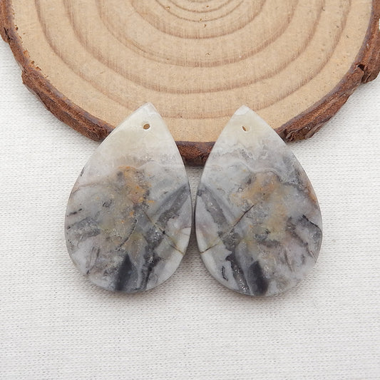 Paire de boucles d'oreilles percées en agate de dentelle naturelle 29 x 19 x 4 mm, 9,1 g