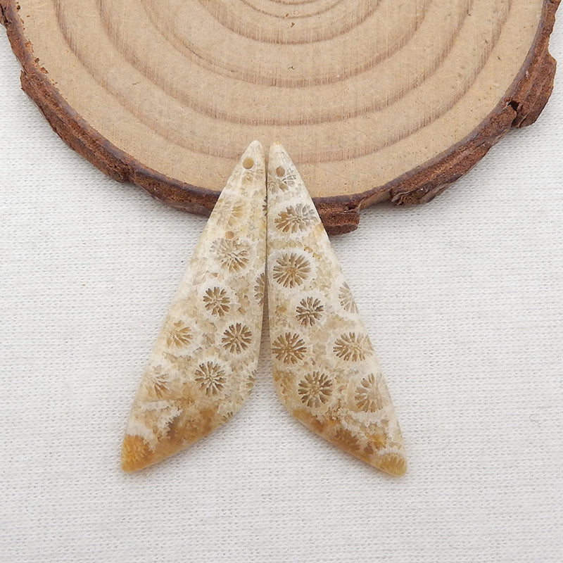 Paire de boucles d'oreilles en corail fossile indonésien naturel, pierre pour la fabrication de boucles d'oreilles, 35x13x4mm, 4.6g