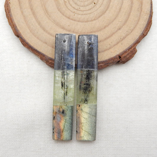 Intarsia of Blue Kyanite, Green Kyanite and Labradorite Earring Beads 43x8x4mm, 8.9g