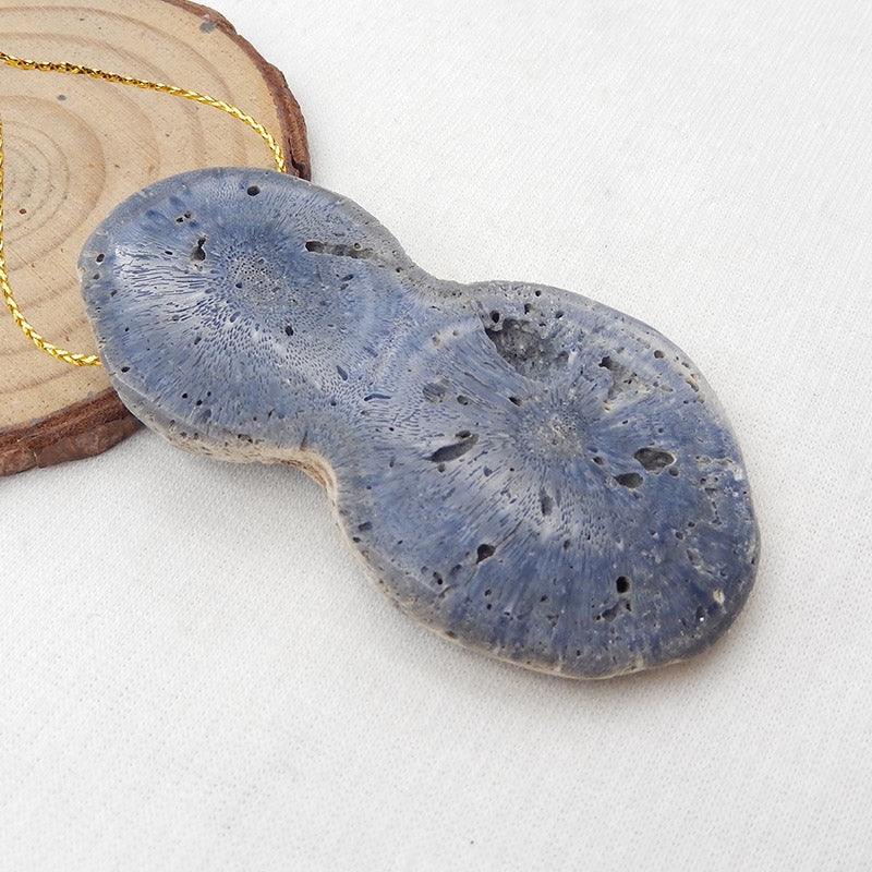 Natural Blue Fossil Coral Pendant Bead 70x35x9mm, 45.3g