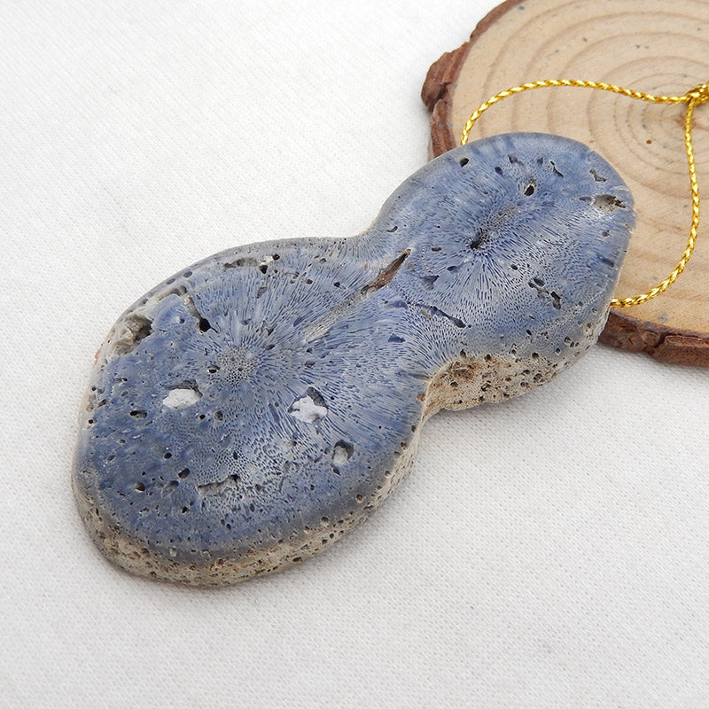 Natural Blue Fossil Coral Pendant Bead 70x35x9mm, 45.3g