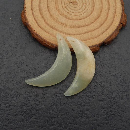 Paire de Boucles d'Oreilles Lune Percées en Amazonite Naturelle 33x25x4mm,5.1g