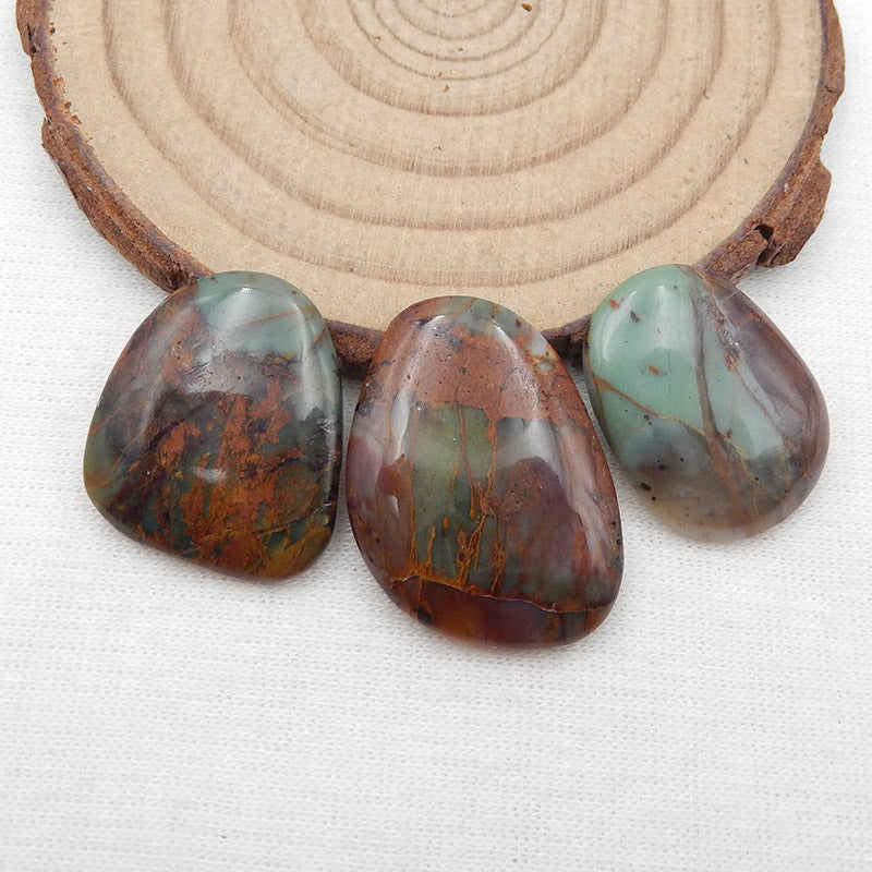 3 paires de cabochons en pierres précieuses de chrysocolle naturelle, 25 x 19 x 4 mm, 21 x 16 x 3 mm, 3,6 g