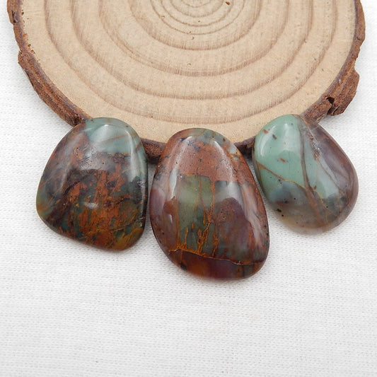 3 pcs Natural Chrysocolla Cabochons Paired 25x19x4mm, 21x16x3mm, 3.6g
