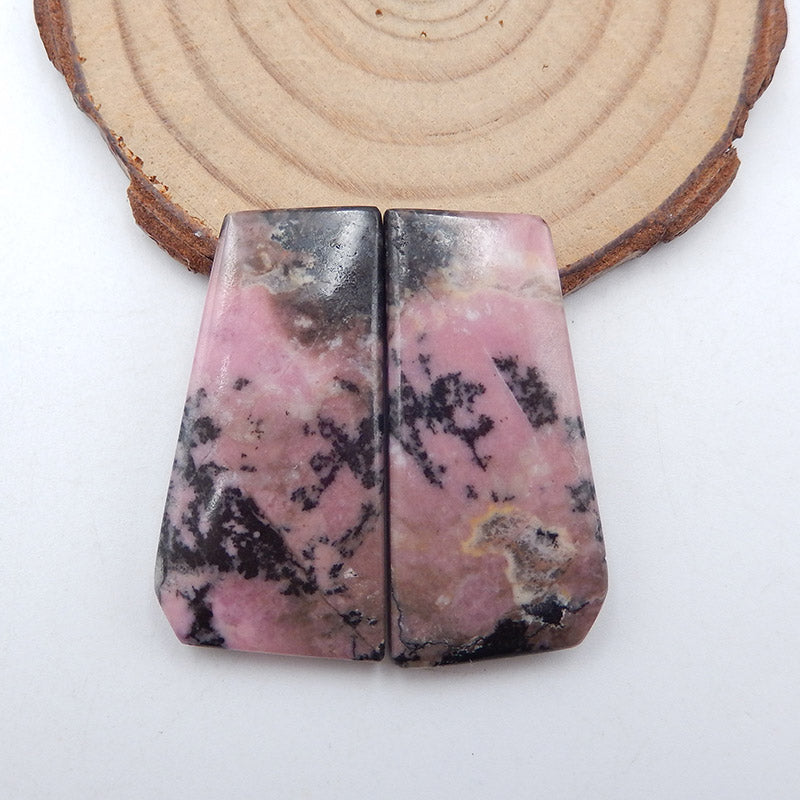 Paire de Boucles d'Oreilles Percées en Rhodonite Naturelle, 37x19x5mm, 20.1g
