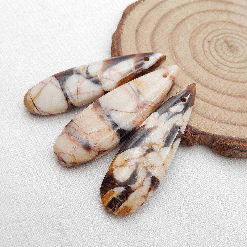 3 pcs Natural Peanut Wood Jasper Pendant Beads 38X12X4mm, 8.3g