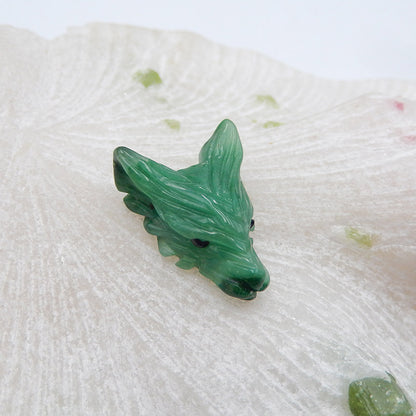 Natural Buddstone (African Jade) Carved wolf head Pendant Bead 23x17x9mm, 3.4g