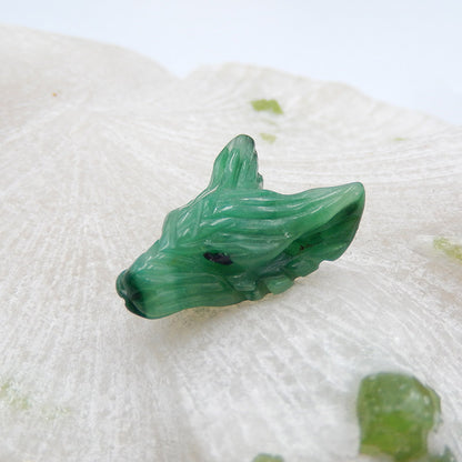 Natural Buddstone (African Jade) Carved wolf head Pendant Bead 23x17x9mm, 3.4g