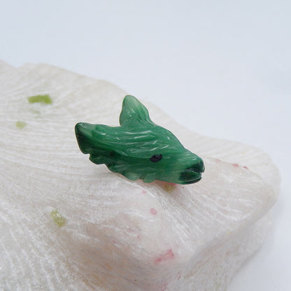 Natural Buddstone (African Jade) Carved wolf head Pendant Bead 23x17x9mm, 3.4g