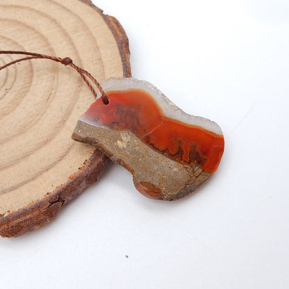 Natural Warring States Red Agate Pendant Bead 27x20x3mm, 3.6g