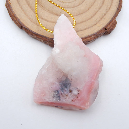 Perle pendentif en matières premières minérales percées en opale rose naturelle, 46 x 31 x 20 mm, 20,5 g