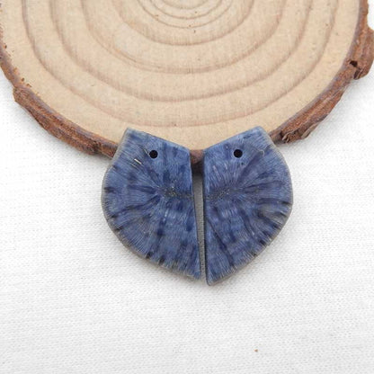 Paire de pierres de boucles d'oreilles en corail bleu, pierre pour la fabrication de boucles d'oreilles, 19x18x3mm, 3.9g