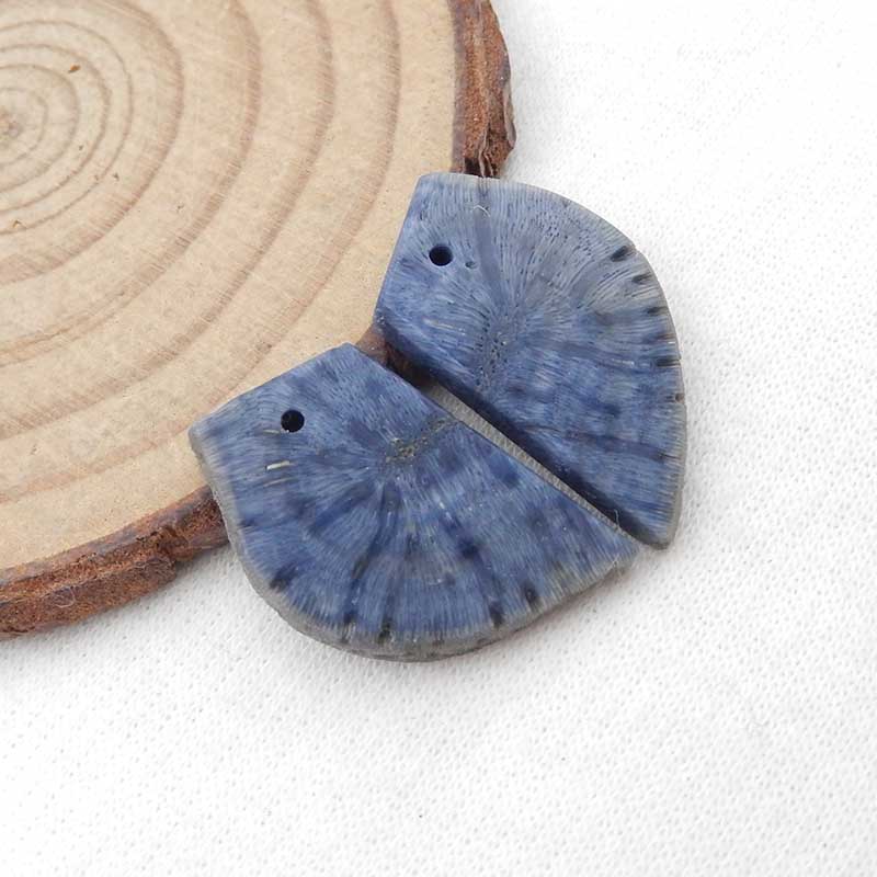 蓝色珊瑚耳环石一对，用于制作耳环的石头，19x18x3 毫米，3.9 克