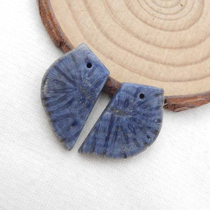 Paire de pierres de boucles d'oreilles en corail bleu, pierre pour la fabrication de boucles d'oreilles, 19x18x3mm, 3.9g