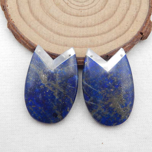 Nouveau design! MOP, perles de boucles d'oreilles en pierres précieuses collées Lapis Lazuli, 30x20x5mm, 11.8g