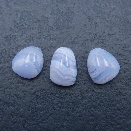 3pcs Blue Lace Agate Cabochons 17x12x5mm, 15x14x5mm, 5.5g