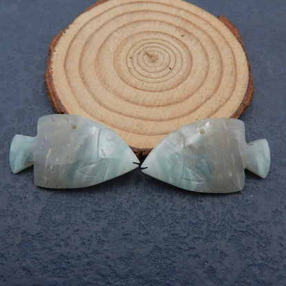 Natural Amazonite Carved fish Earring Beads 36x27x4mm, 8.7g