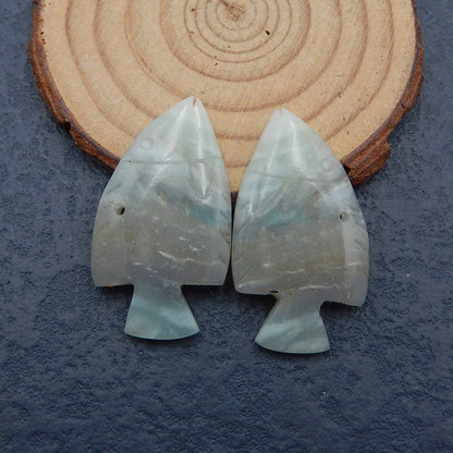 Natural Amazonite Carved fish Earring Beads 36x27x4mm, 8.7g