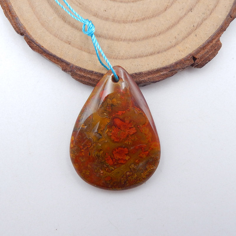 Natural Warring States Red Agate Pendant Bead 31x23x7mm, 6.5g