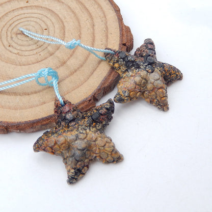 Natural Snow Flake Obsidian Carved starfish Earring Beads 25X5mm, 5.8g