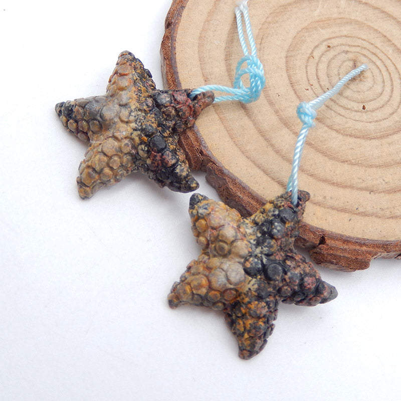 Perles de boucles d'oreilles étoile de mer en obsidienne flocon de neige naturelle, pierre pour la fabrication de boucles d'oreilles, 25X5mm, 5.77g
