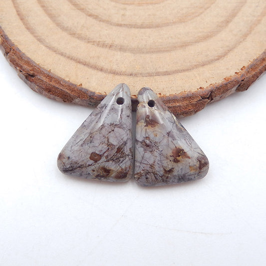 Paire de boucles d'oreilles triangle en jaspe champignon, 17 x 13 x 4 mm, 2,4 g