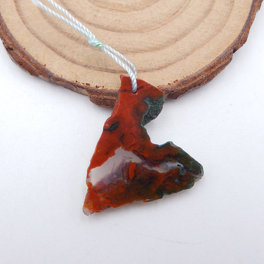 Natural Warring States Red Agate Pendant Bead 27X27X3mm, 3.4g