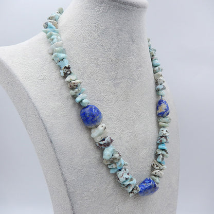 Raw Larimar And Lapis Lazuli Pendant Combined, Jewelry Necklace, Adjustable necklace, 24-30 inch, 155g