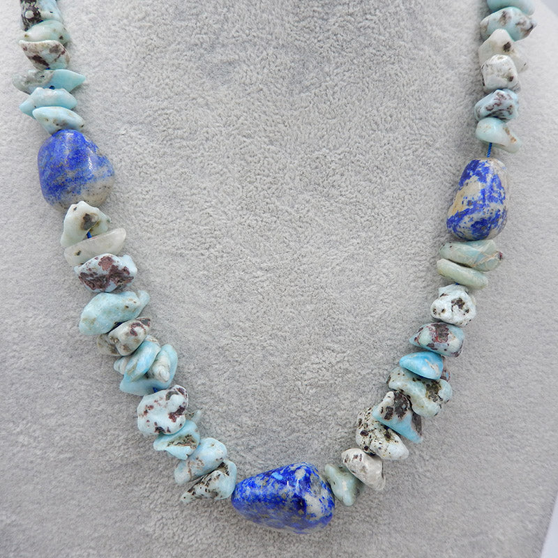 Pendentif Larimar brut et Lapis Lazuli combiné, collier de bijoux, collier réglable
