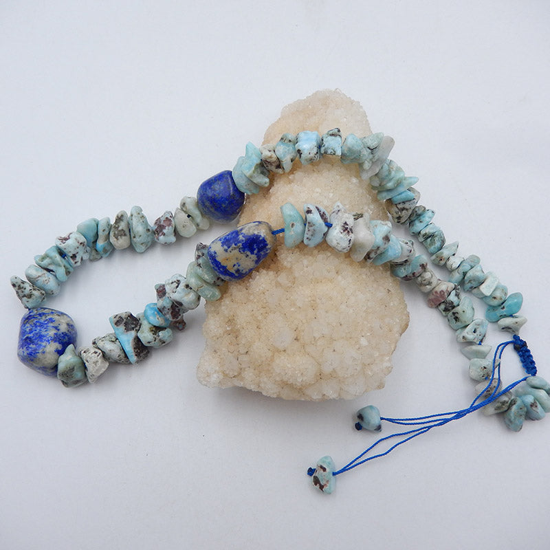 Raw Larimar And Lapis Lazuli Pendant Combined, Jewelry Necklace, Adjustable necklace, 24-30 inch, 155g