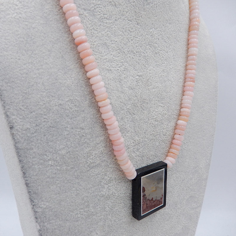 Jaspe Picasso multicolore naturel, obsidienne, colliers de pierres précieuses à pendentif collé Howlite, colliers de pierres précieuses d'opale rose, collier à boucle en argent 925