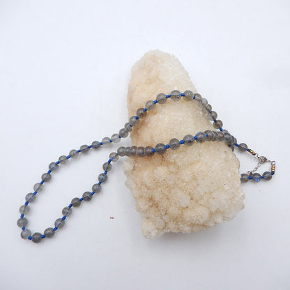 Beads Gemstone Necklaces, Round Labradorite Gemstone Necklaces, 925 Silver Buckle Necklacee, 22 inch, 30.7g