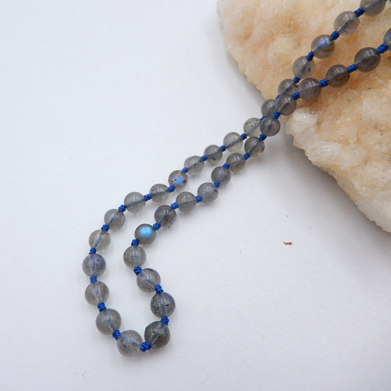 Beads Gemstone Necklaces, Round Labradorite Gemstone Necklaces, 925 Silver Buckle Necklacee, 22 inch, 30.7g