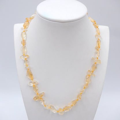 Beautiful Yellow Quartz Gemstone Loose Irregular Beads Necklace for Lover, 925 Silver Buckle, 16 inch, 26.4g