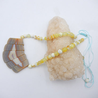 Natural Gemstone Necklaces, Yellow Opal And Agate Pendant Gemstone Necklaces, 925 Silver Buckle Necklace, 18-30 inch, 78g