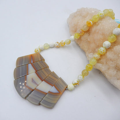 Natural Gemstone Necklaces, Yellow Opal And Agate Pendant Gemstone Necklaces, 925 Silver Buckle Necklace, 18-30 inch, 78g
