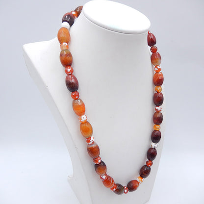 Beads Gemstone Necklaces, Round Red Agate Gemstone Necklaces, 925 Silver Buckle Necklacee, 20 inch, 81.5g