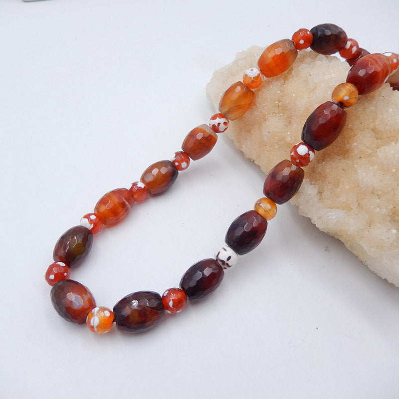 Beads Gemstone Necklaces, Round Red Agate Gemstone Necklaces, 925 Silver Buckle Necklacee, 20 inch, 81.5g