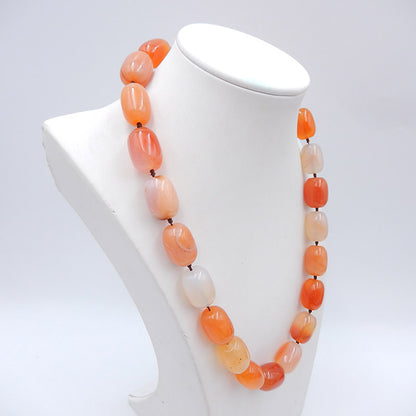 Round Beads Gemstone Necklaces, Red Agate Gemstone Necklaces, 925 Silver Buckle Necklace, 18 inch, 112g