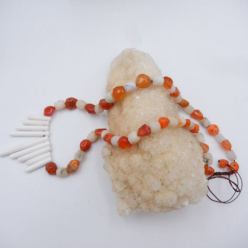 Round Orange Agate Beads And Howlite Pendant Gemstone Necklace,Jewelry Necklace ,Adjustable Necklace