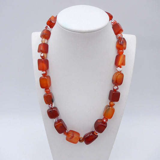 Beads Gemstone Necklaces, Rectangle Red Agate Gemstone Necklaces, 925 Silver Buckle Necklace