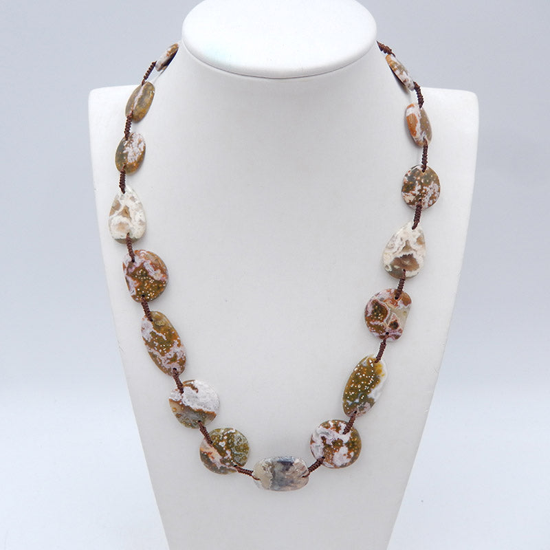 1 Strand Gemstone Necklaces, Round Ocean Jasper Gemstone Necklaces, Adjustable Necklace